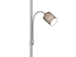 Große Stehlampe HOTEL Silber mit Leselampe & E27 Stoffschirm Grau, Höhe 170cm