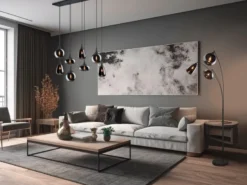 Große Stehlampe LUMINA mit 3 Glas Lampenschirmen in Chrom, Höhe 200cm