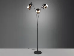 Große Stehlampe LUMINA mit 3 Glas Lampenschirmen in Chrom, Höhe 200cm