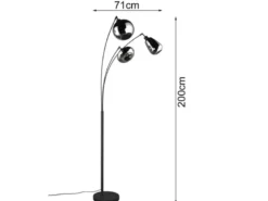 Große Stehlampe LUMINA mit 3 Glas Lampenschirmen in Chrom, Höhe 200cm