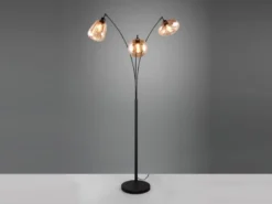 Große Stehlampe LUMINA mit 3 Glas Lampenschirmen amberfarbig, Höhe 200cm