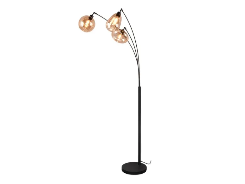 Große Stehlampe LUMINA mit 3 Glas Lampenschirmen amberfarbig, Höhe 200cm