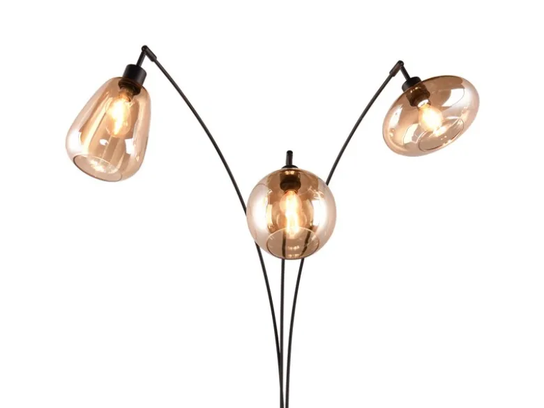 Große Stehlampe LUMINA mit 3 Glas Lampenschirmen amberfarbig, Höhe 200cm