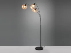 Große Stehlampe LUMINA mit 3 Glas Lampenschirmen amberfarbig, Höhe 200cm