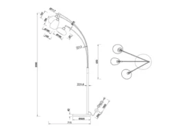 Große Stehlampe LUMINA mit 3 Glas Lampenschirmen amberfarbig, Höhe 200cm
