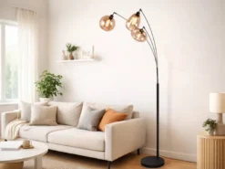 Große Stehlampe LUMINA mit 3 Glas Lampenschirmen amberfarbig, Höhe 200cm