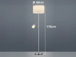 Große Stehlampe mit Leselampe, LED dimmbar, Stoffschirm Weiß, Höhe 170cm