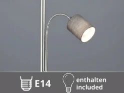 Große Stehlampe mit Leselampe, LED dimmbar, Stoffschirm Grau, Höhe 170cm