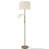 Große Stehlampe mit Leselampe, LED dimmbar, Messing Stoff Cremeweiß, Höhe 170cm
