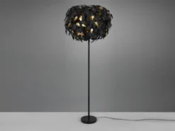Große Stehleuchte LEAVY Blätter Lampenschirm Schwarz-Gold, Höhe 180cm