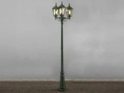 Große Straßenlaterne Aluminium Grün, E27 Gartenlaterne 3-flammig, Höhe 220cm