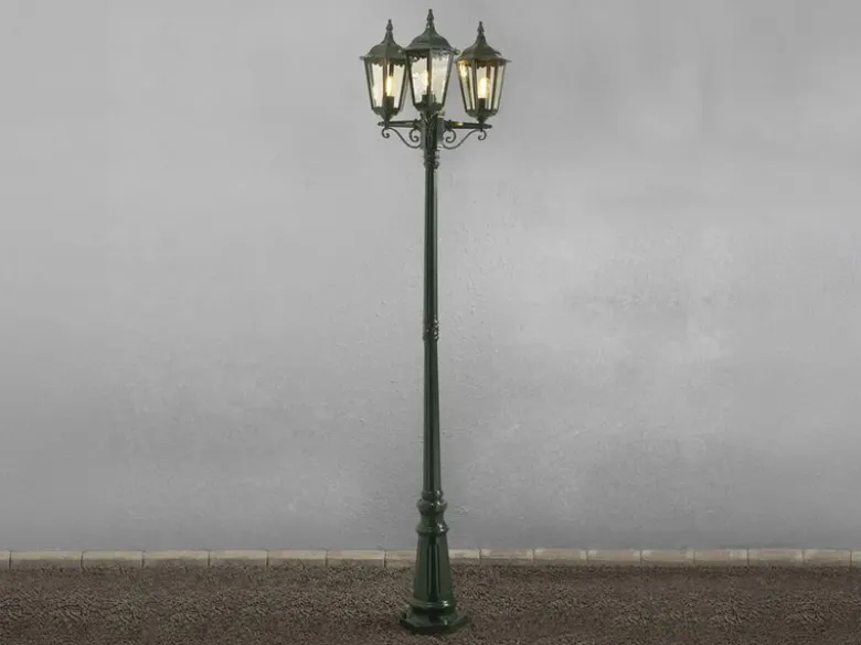 Große Straßenlaterne Aluminium Grün, E27 Gartenlaterne 3-flammig, Höhe 220cm