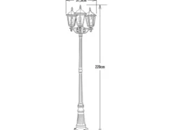 Große Straßenlaterne Aluminium Grün, E27 Gartenlaterne 3-flammig, Höhe 220cm