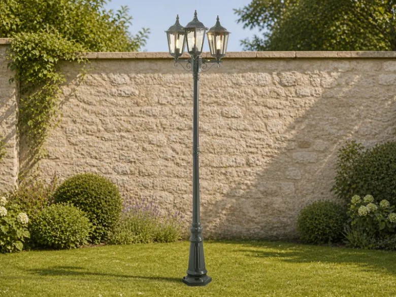 Große Straßenlaterne Aluminium Grün, E27 Gartenlaterne 3-flammig, Höhe 220cm