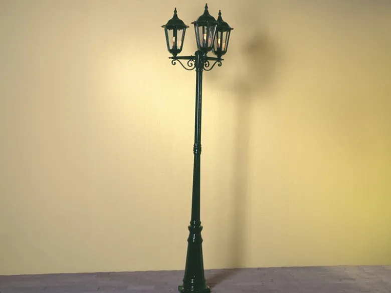 Große Straßenlaterne Aluminium Grün, E27 Gartenlaterne 3-flammig, Höhe 220cm