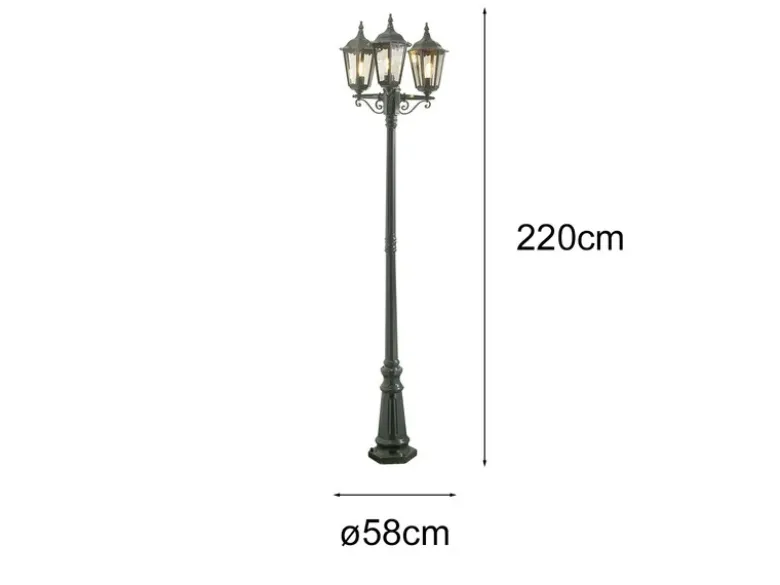 Große Straßenlaterne Aluminium Grün, E27 Gartenlaterne 3-flammig, Höhe 220cm