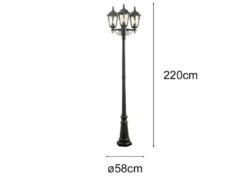 Große Straßenlaterne Aluminium Schwarz, E27 Gartenlaterne 3-flammig, Höhe 220cm