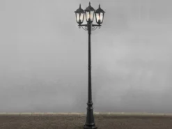 Große Straßenlaterne Aluminium Schwarz, E27 Gartenlaterne 3-flammig, Höhe 220cm