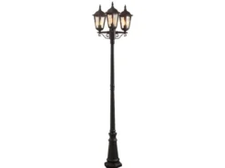 Große Straßenlaterne Aluminium Schwarz, E27 Gartenlaterne 3-flammig, Höhe 220cm