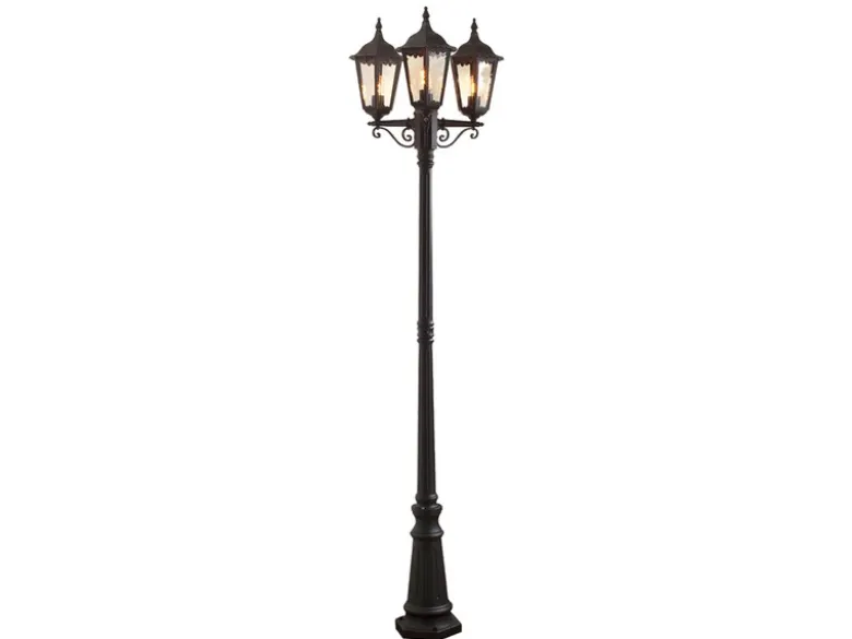 Große Straßenlaterne Aluminium Schwarz, E27 Gartenlaterne 3-flammig, Höhe 220cm