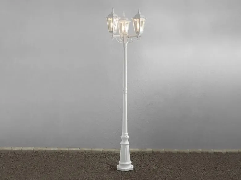 Große Straßenlaterne Aluminium Weiß, E27 Gartenlaterne 3-flammig, Höhe 220cm
