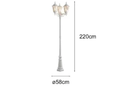 Große Straßenlaterne Aluminium Weiß, E27 Gartenlaterne 3-flammig, Höhe 220cm