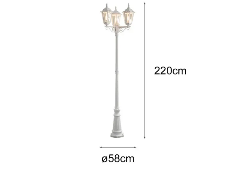 Große Straßenlaterne Aluminium Weiß, E27 Gartenlaterne 3-flammig, Höhe 220cm