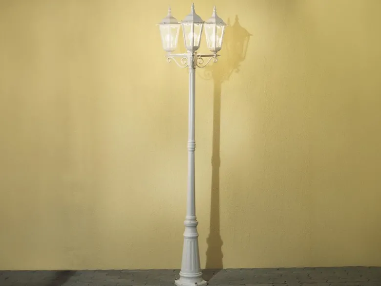 Große Straßenlaterne Aluminium Weiß, E27 Gartenlaterne 3-flammig, Höhe 220cm