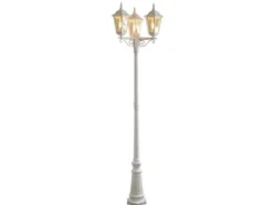 Große Straßenlaterne Aluminium Weiß, E27 Gartenlaterne 3-flammig, Höhe 220cm