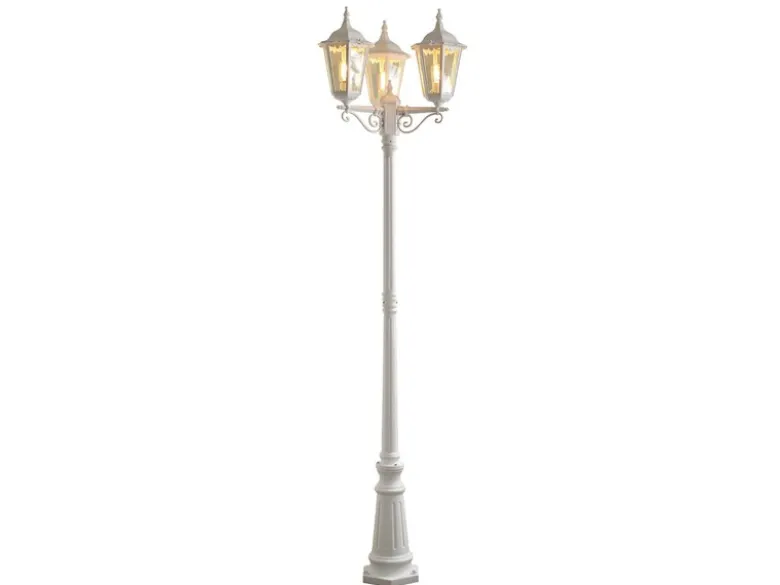 Große Straßenlaterne Aluminium Weiß, E27 Gartenlaterne 3-flammig, Höhe 220cm