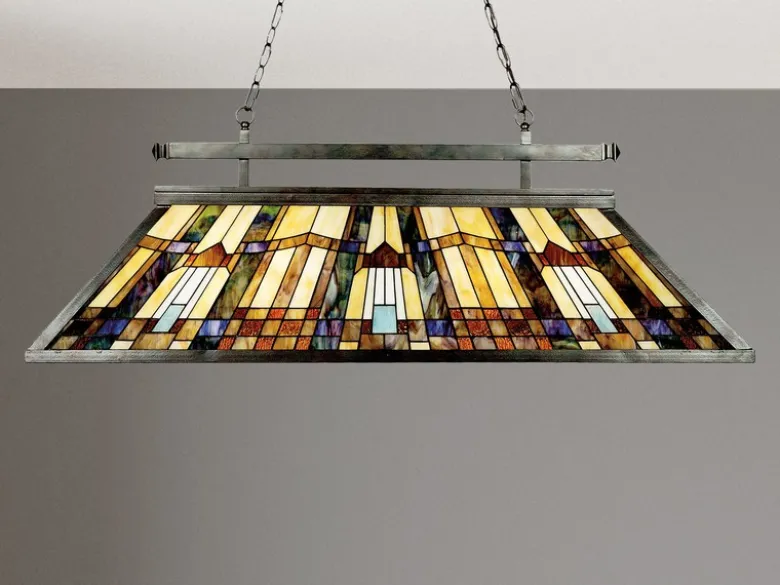 Große Tiffany Pendelleuchte INGLENOOK E27 Lampenschirm Bunt, Breite 121cm