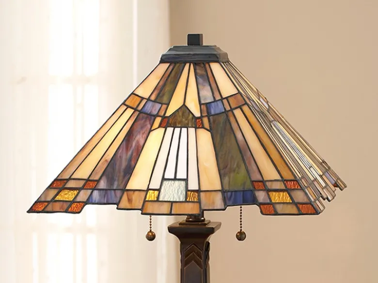 Große Tiffany Tischlampe INGLENOOK E27 Lampenschirm Bunt, Höhe 63,5cm