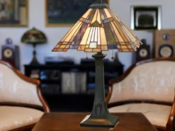 Große Tiffany Tischlampe INGLENOOK E27 Lampenschirm Bunt, Höhe 63,5cm