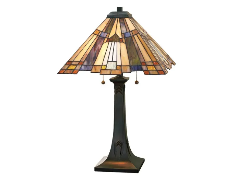 Große Tiffany Tischlampe INGLENOOK E27 Lampenschirm Bunt, Höhe 63,5cm