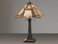 Große Tiffany Tischlampe Lampenschirm Bunt mit E27 LED, Höhe 63,5cm