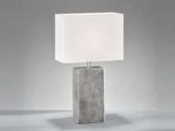 Große Tischlampe AMIENS Metall Silber Antik, Stoffschirm Weiß, Höhe 50cm