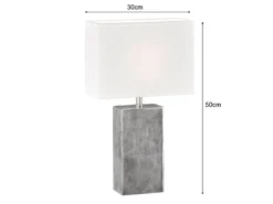 Große Tischlampe AMIENS Metall Silber Antik, Stoffschirm Weiß, Höhe 50cm