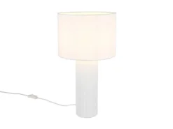 Große Tischlampe BLAIR mit Keramikfuß & Stoffschirm Weiß, Höhe 51cm