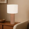 Große Tischlampe BLAIR mit Keramikfuß Mocca & Stoffschirm Beige, Höhe 51cm