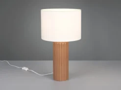 Große Tischlampe BLAIR mit Keramikfuß Mocca & Stoffschirm Beige, Höhe 51cm