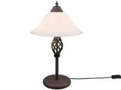 Große Tischlampe RUSTICA Landhausstil Rostoptik mit Glasschirm, Höhe 50cm