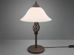 Große Tischlampe RUSTICA Landhausstil Rostoptik mit Glasschirm, Höhe 50cm