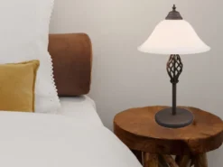 Große Tischlampe RUSTICA Landhausstil Rostoptik mit Glasschirm, Höhe 50cm