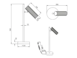 Große Tischlampe SOKA Metall Hellgrau & Coffee mit schwenkbarem Spot, Höhe 50cm