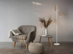 Große Tischlampe SOKA Metall Hellgrau & Coffee mit schwenkbarem Spot, Höhe 50cm