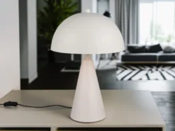 Große Tischleuchte ALFIE in Pilzform aus Metall Hellgrau, Höhe 43cm