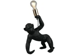 Große Tischleuchte BOBO ausgefallene Affenlampe Schwarz, Höhe 42cm