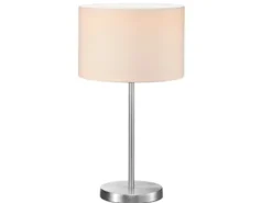 Große Tischleuchte HOTEL Silber mit Stoffschirm Weiß, Höhe 55cm