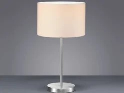 Große Tischleuchte HOTEL Silber mit Stoffschirm Weiß, Höhe 55cm