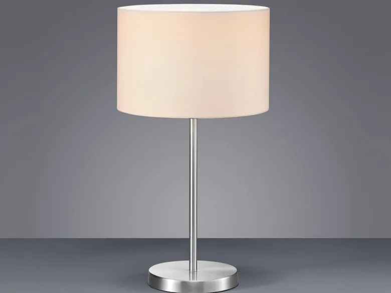 Große Tischleuchte HOTEL Silber mit Stoffschirm Weiß, Höhe 55cm